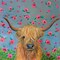 Highland Cow with Flowers by Karrie Evenson 12" x 12" Canvas Wall Art